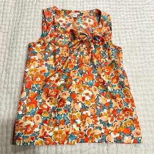 J Crew Silk Floral Blouse, Faux Wrap with Bow at Neckline